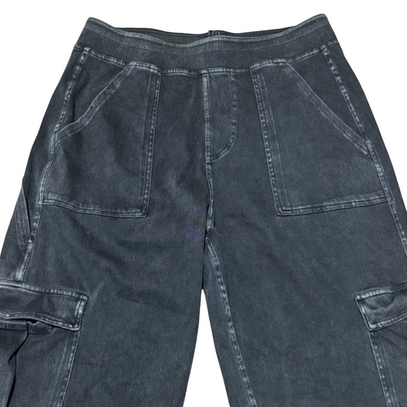 Halara Black Denim Style Cargo Pants, Pull-On Wide Leg – Size Petite Large - Picture 3 of 6